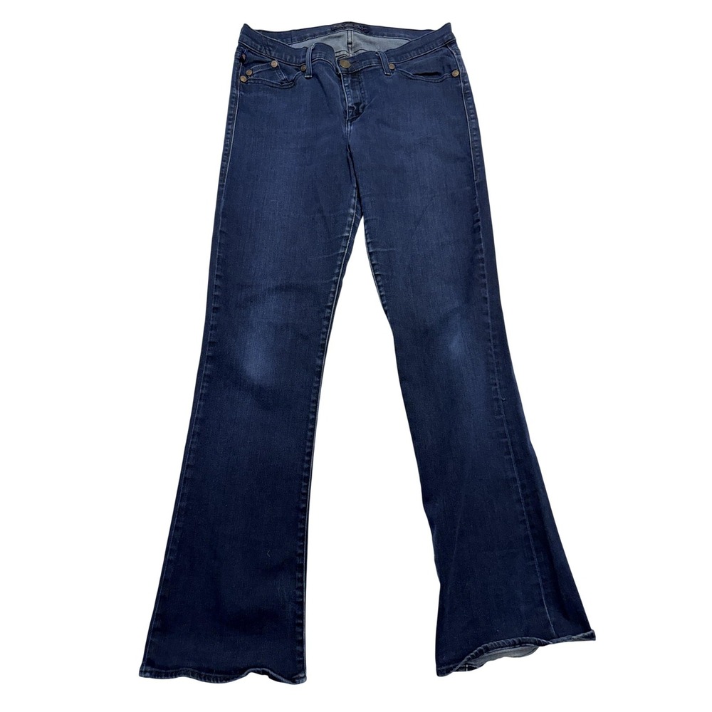 Rock & Republic Bootcut Jeans Womens 12 Blue Dark Wash Mid Rise Rhinestone 32x33